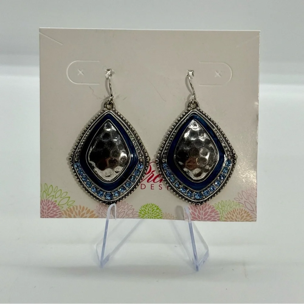 Premier Designs Large‎ Silver and Blue Teardrop Earrings - Picture 4 of 5